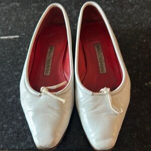 Manolo Blahnik, Ballet Flats, White Leather Women's Shoes